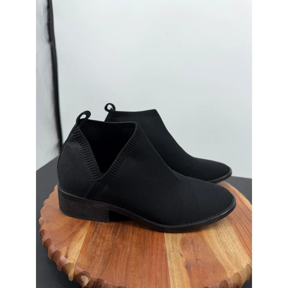 Eileen Fisher Davie‎ Stretch Knit Ankle Booties Women 9.5 Black Block Heel